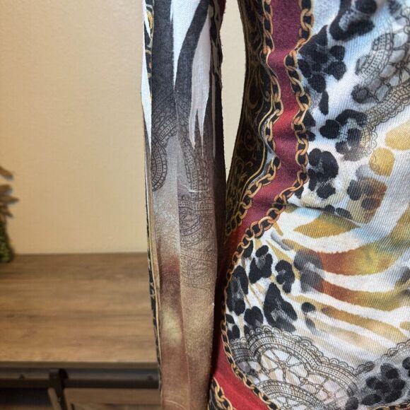 Vintage Cache Y2k Long Sleeve Lightweight Blouse Rhinestone Animal Print Size M - Picture 7 of 10